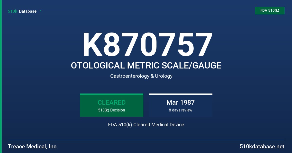 K870757 OTOLOGICAL METRIC SCALE/GAUGE FDA 510(k) Cleared Medical Device