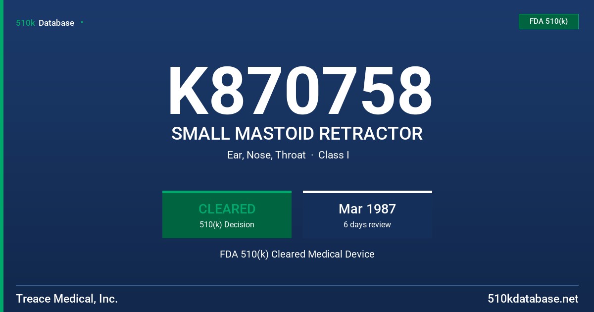 K870758 SMALL MASTOID RETRACTOR FDA 510(k) Cleared Medical Device
