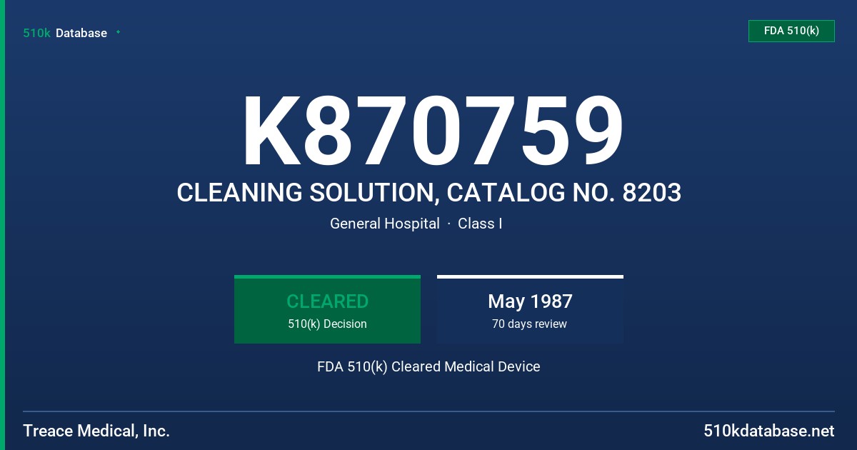 K870759 CLEANING SOLUTION, CATALOG NO. 8203 FDA 510(k) Cleared Medical Device