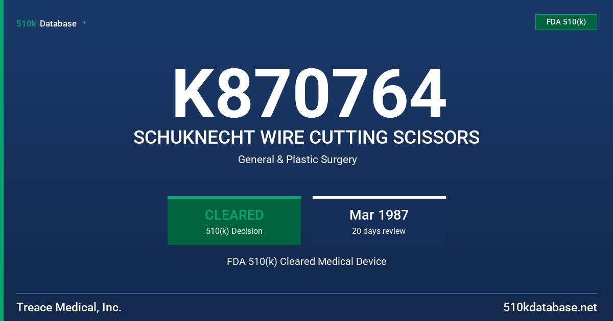 K870764 SCHUKNECHT WIRE CUTTING SCISSORS FDA 510(k) Cleared Medical Device