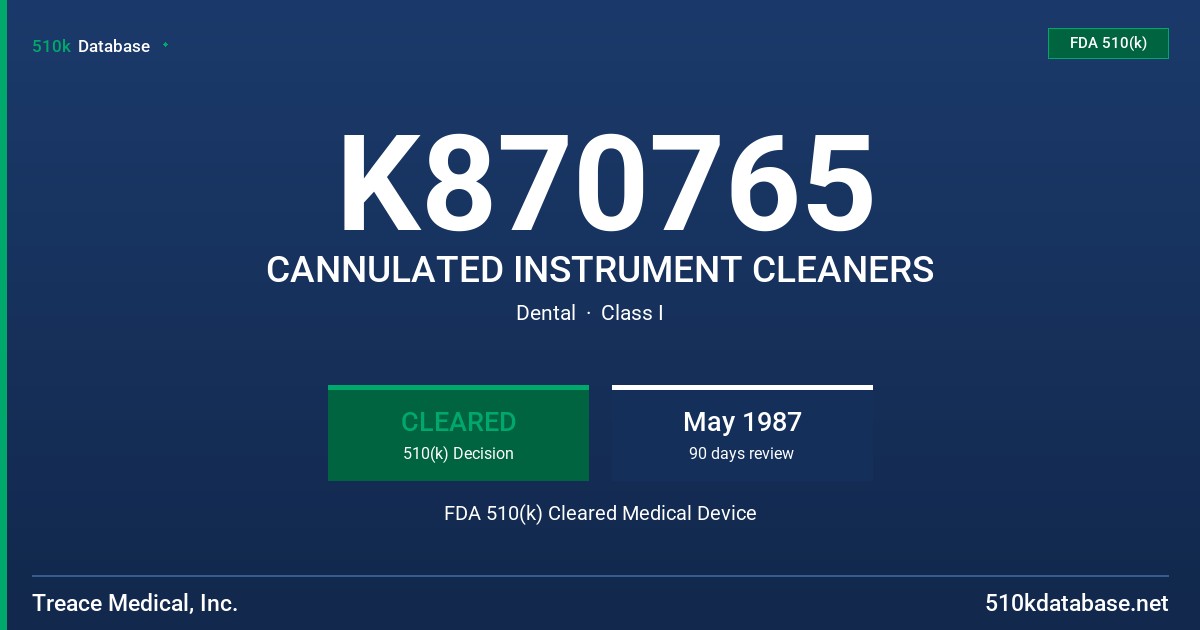 K870765 CANNULATED INSTRUMENT CLEANERS FDA 510(k) Cleared Medical Device