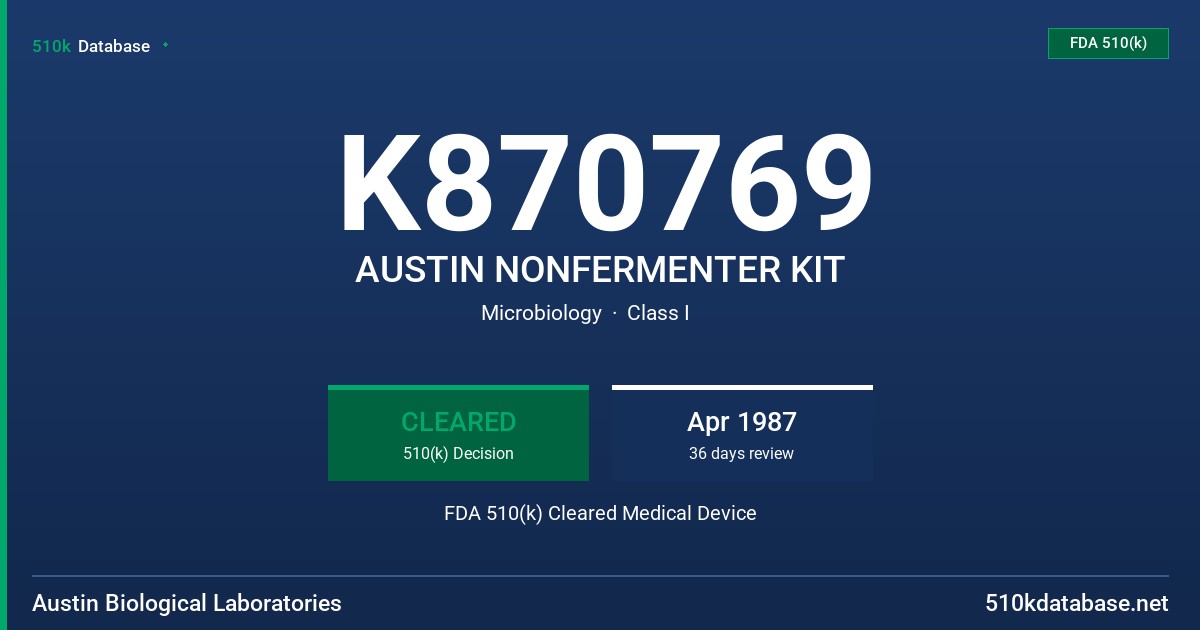 K870769 AUSTIN NONFERMENTER KIT FDA 510(k) Cleared Medical Device