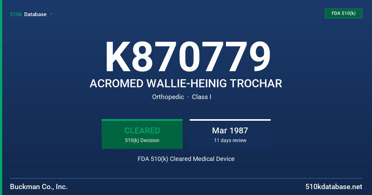 K870779 ACROMED WALLIE-HEINIG TROCHAR FDA 510(k) Cleared Medical Device