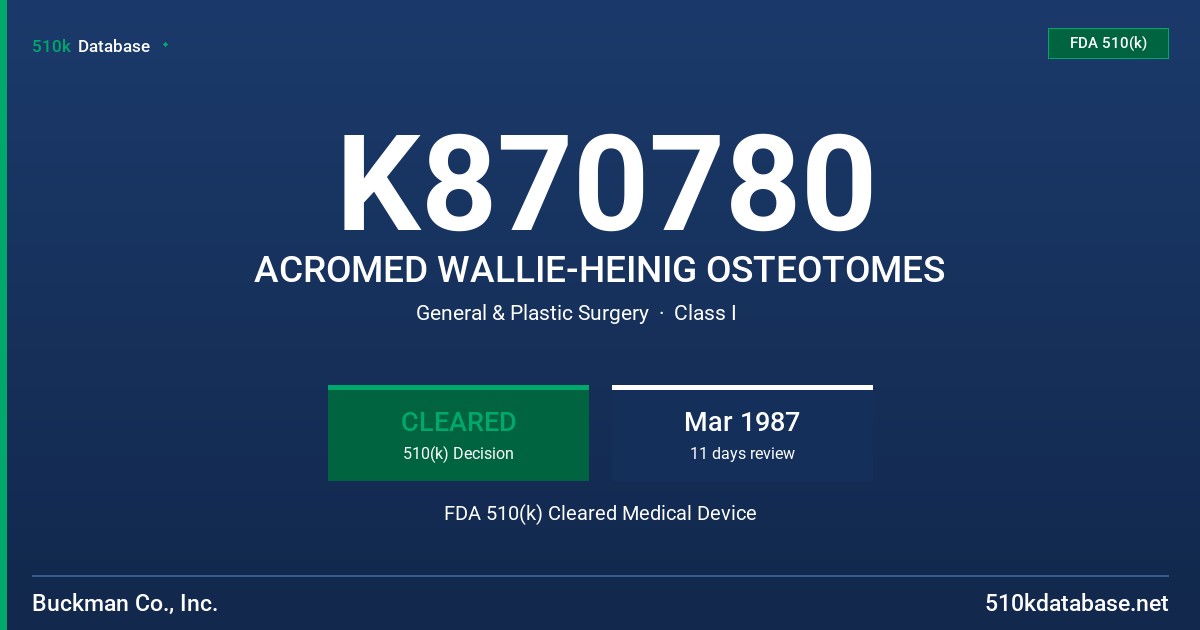 K870780 ACROMED WALLIE-HEINIG OSTEOTOMES FDA 510(k) Cleared Medical Device