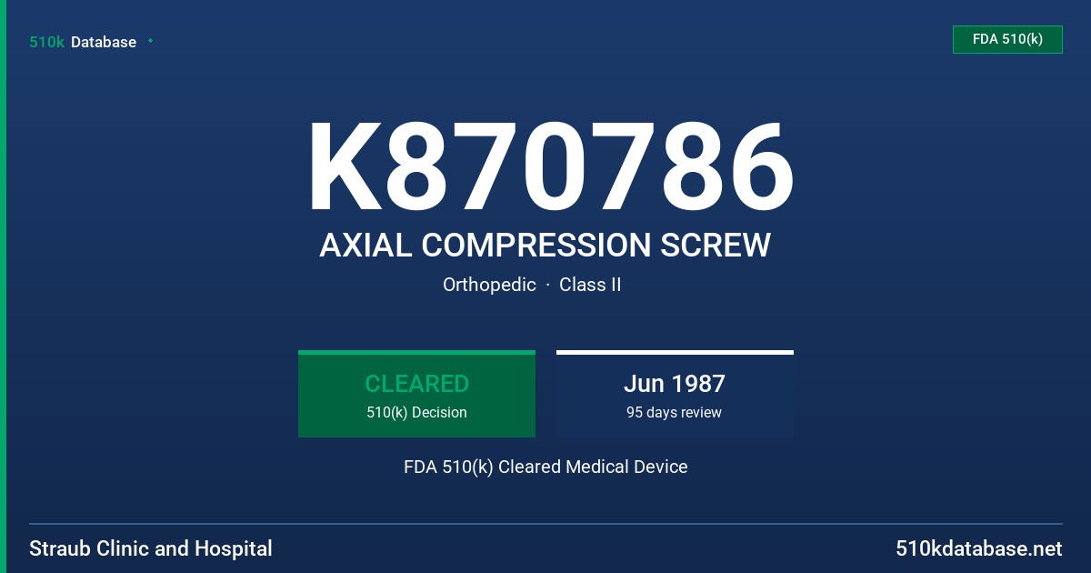 K870786 AXIAL COMPRESSION SCREW FDA 510(k) Cleared Medical Device