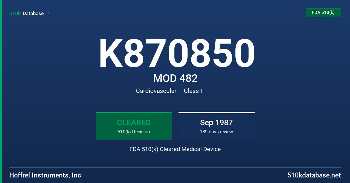 K870850 MOD 482 FDA 510(k) Cleared Medical Device