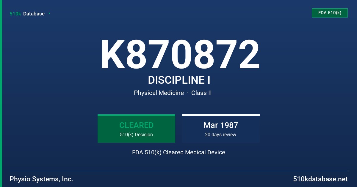 K870872 DISCIPLINE I FDA 510(k) Cleared Medical Device