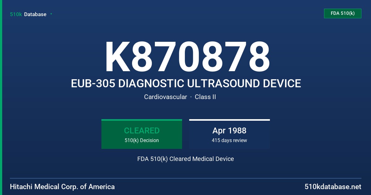 K870878 EUB-305 DIAGNOSTIC ULTRASOUND DEVICE FDA 510(k) Cleared Medical Device