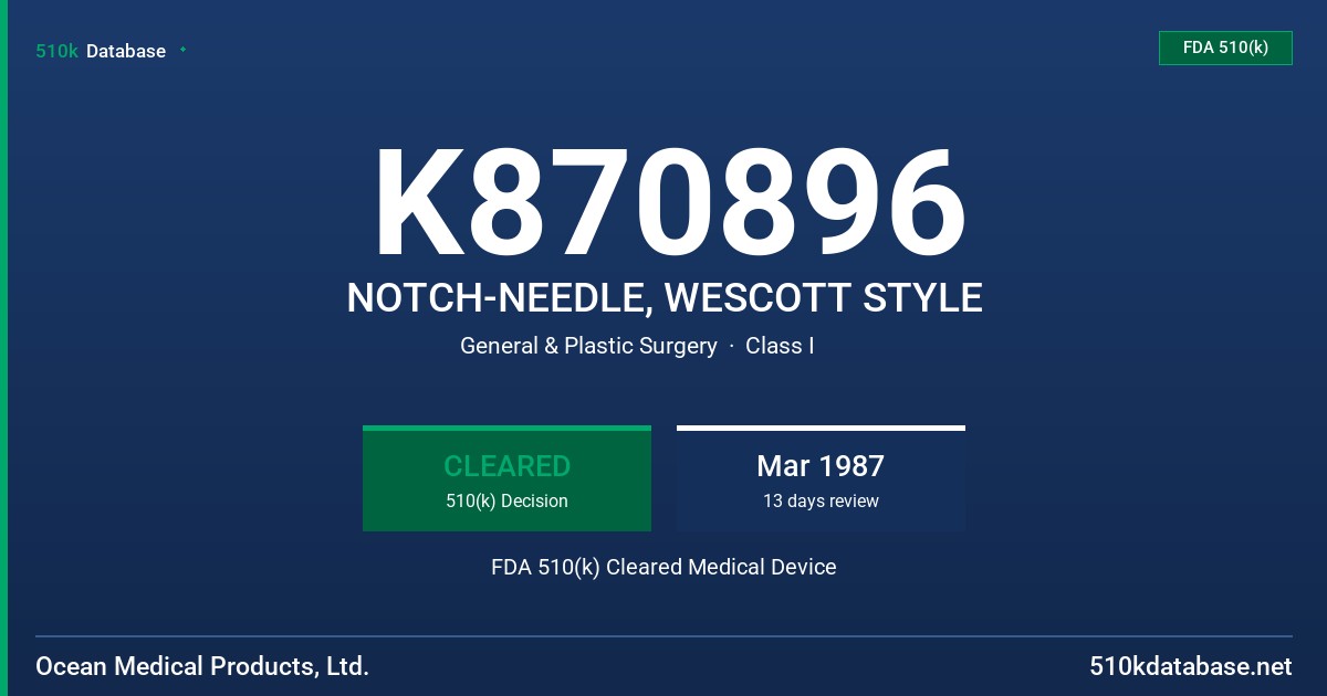 K870896 NOTCH-NEEDLE, WESCOTT STYLE FDA 510(k) Cleared Medical Device