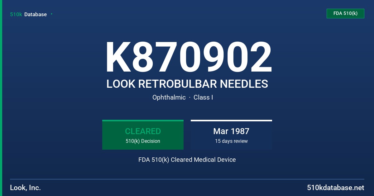 K870902 LOOK RETROBULBAR NEEDLES FDA 510(k) Cleared Medical Device