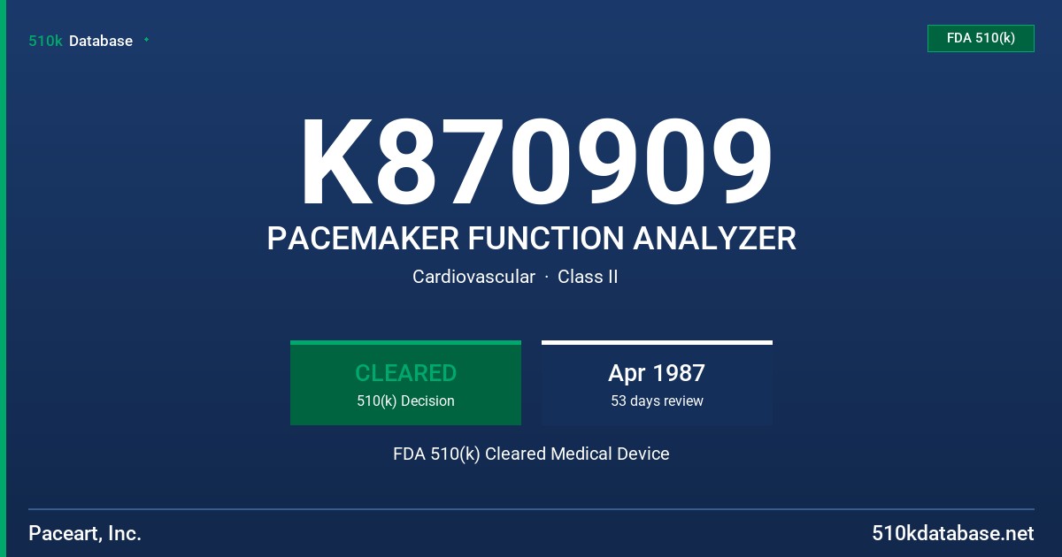 K870909 PACEMAKER FUNCTION ANALYZER FDA 510(k) Cleared Medical Device