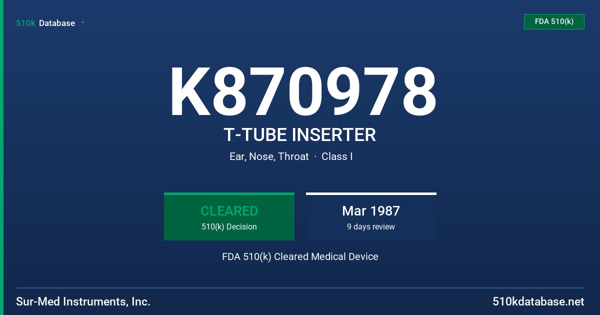K870978 T-TUBE INSERTER FDA 510(k) Cleared Medical Device