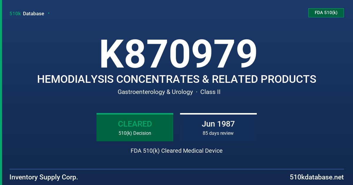 K870979 HEMODIALYSIS CONCENTRATES & RELATED PRODUCTS FDA 510(k) Cleared Medical Device
