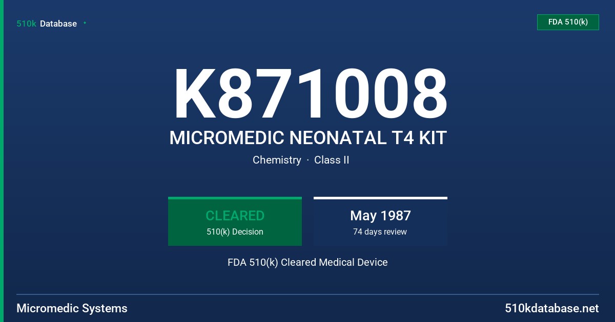 K871008 MICROMEDIC NEONATAL T4 KIT FDA 510(k) Cleared Medical Device