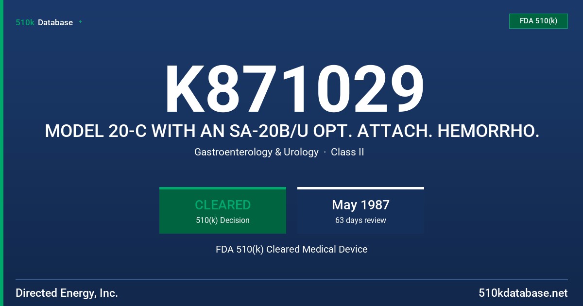 K871029 MODEL 20-C WITH AN SA-20B/U OPT. ATTACH. HEMORRHO. FDA 510(k) Cleared Medical Device