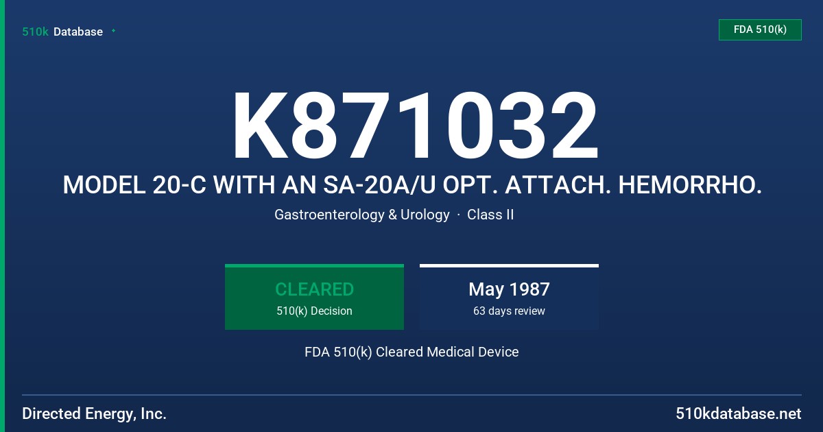 K871032 MODEL 20-C WITH AN SA-20A/U OPT. ATTACH. HEMORRHO. FDA 510(k) Cleared Medical Device