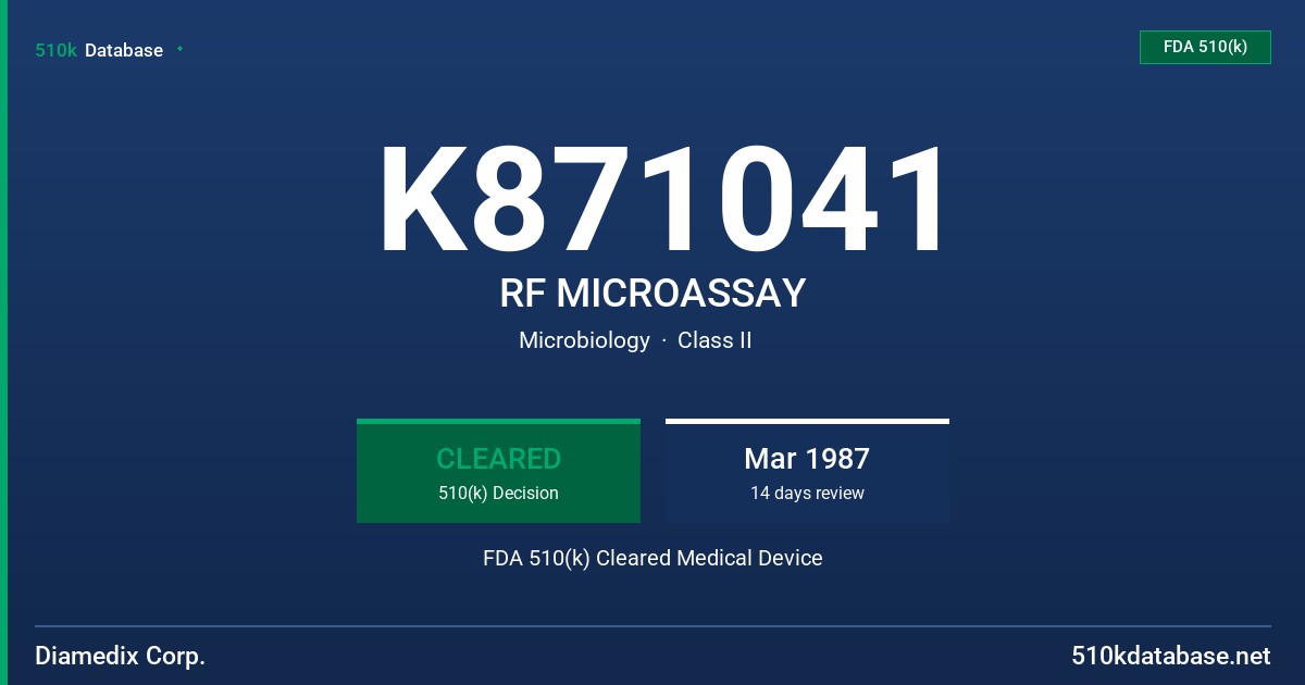 K871041 RF MICROASSAY FDA 510(k) Cleared Medical Device