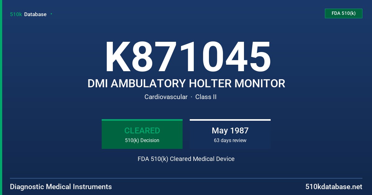 K871045 DMI AMBULATORY HOLTER MONITOR FDA 510(k) Cleared Medical Device