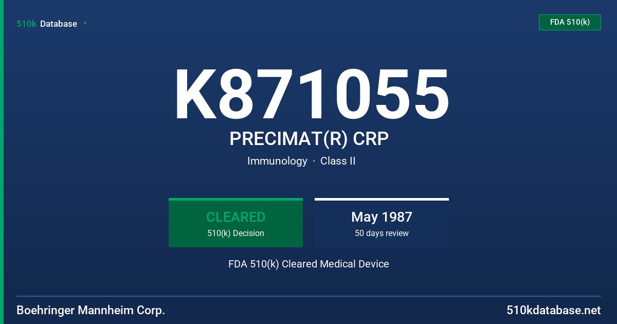 K871055 PRECIMAT(R) CRP FDA 510(k) Cleared Medical Device