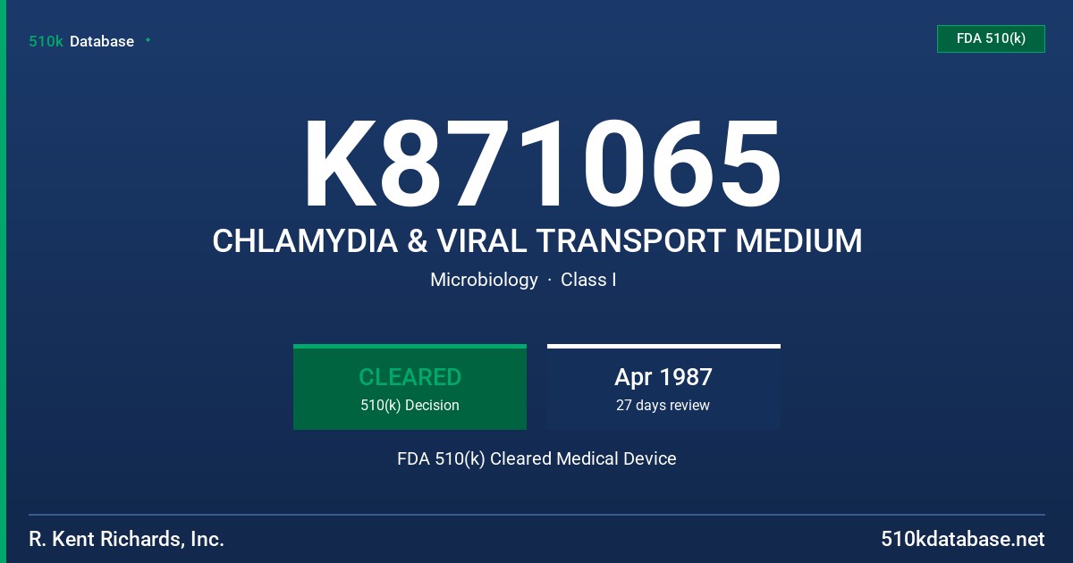 K871065 CHLAMYDIA & VIRAL TRANSPORT MEDIUM FDA 510(k) Cleared Medical Device