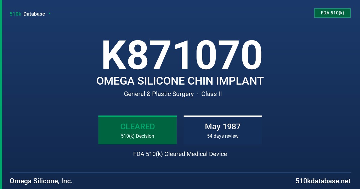 K871070 OMEGA SILICONE CHIN IMPLANT FDA 510(k) Cleared Medical Device