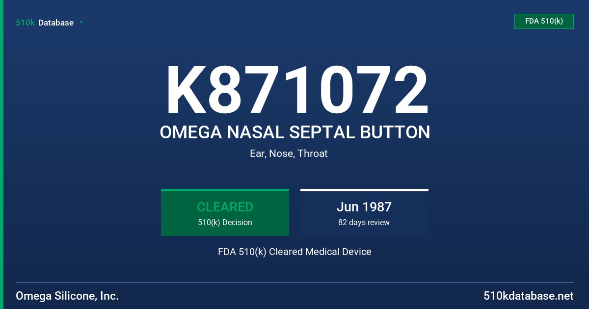K871072 OMEGA NASAL SEPTAL BUTTON FDA 510(k) Cleared Medical Device