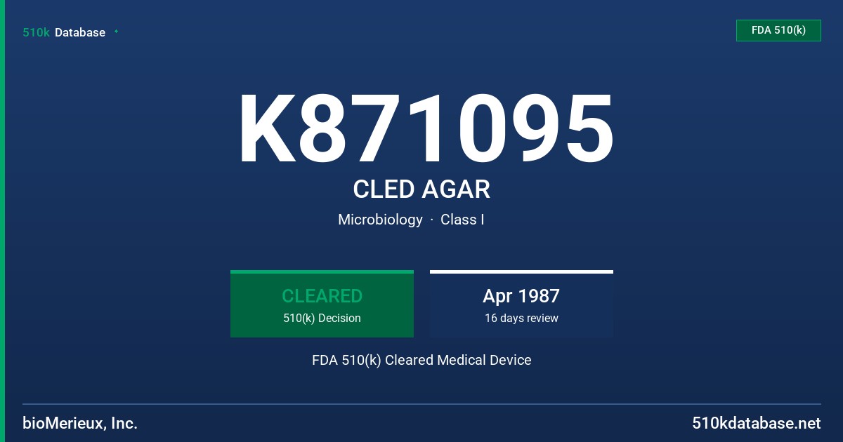 K871095 CLED AGAR FDA 510(k) Cleared Medical Device