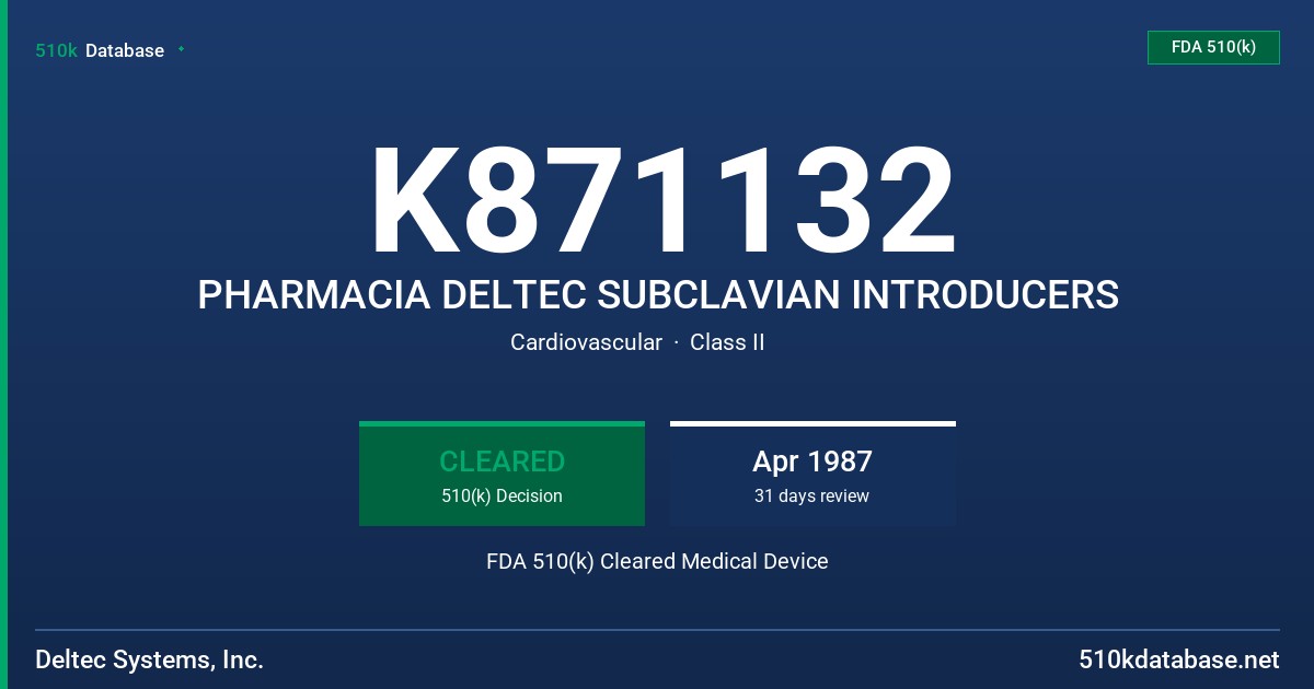 K871132 PHARMACIA DELTEC SUBCLAVIAN INTRODUCERS FDA 510(k) Cleared Medical Device