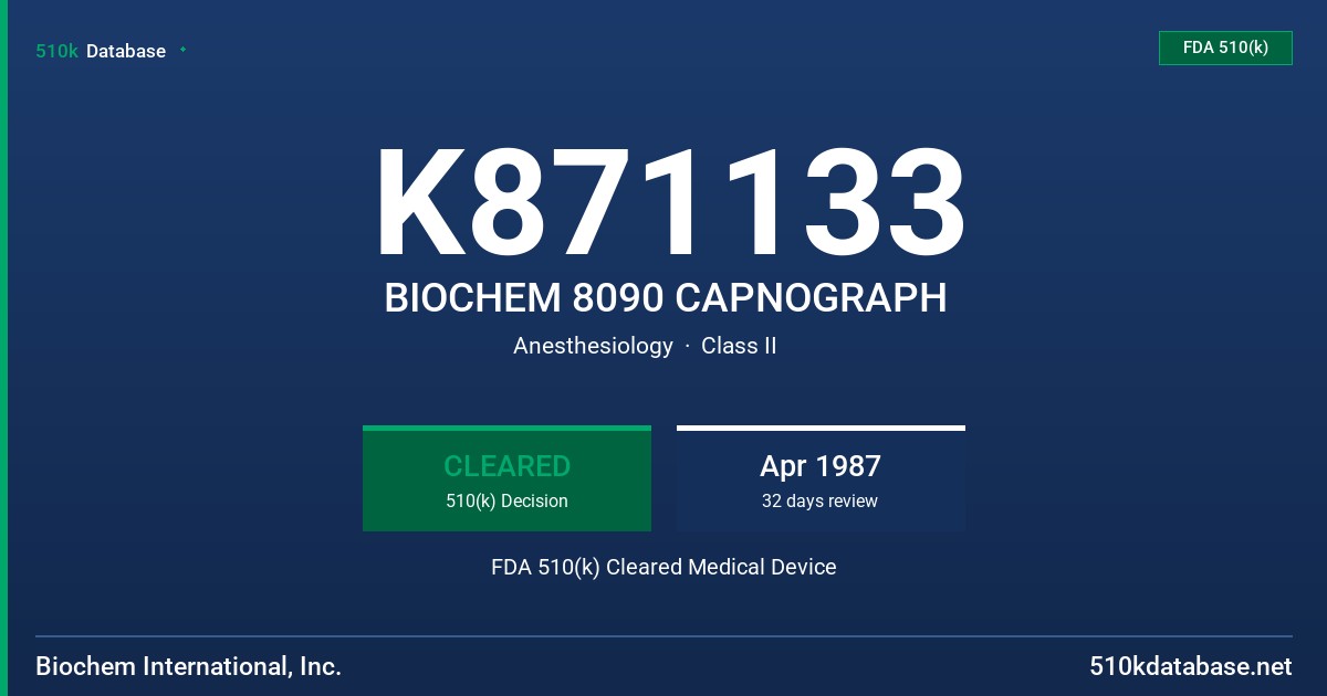 K871133 BIOCHEM 8090 CAPNOGRAPH FDA 510(k) Cleared Medical Device
