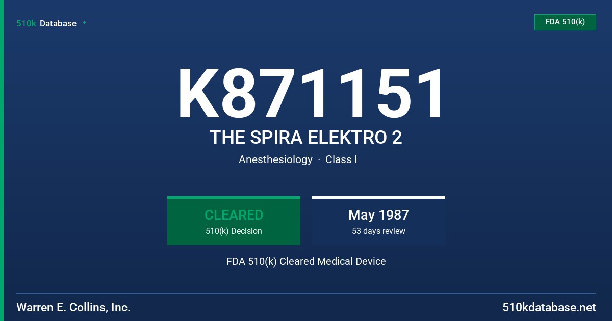 K871151 THE SPIRA ELEKTRO 2 FDA 510(k) Cleared Medical Device