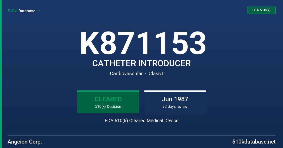 K871153 CATHETER INTRODUCER FDA 510(k) Cleared Medical Device