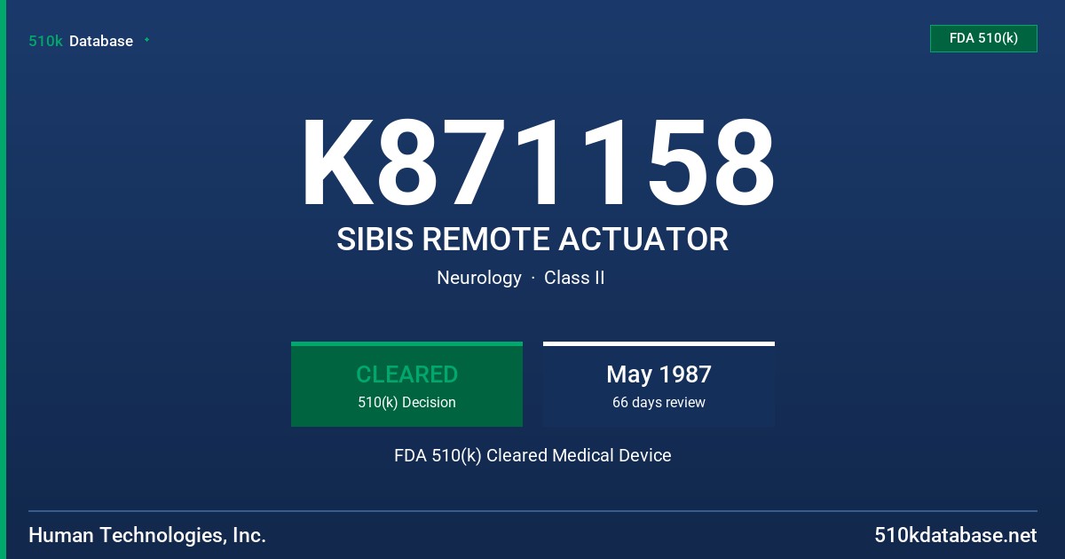 K871158 SIBIS REMOTE ACTUATOR FDA 510(k) Cleared Medical Device