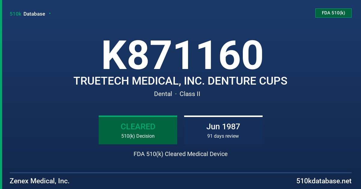 K871160 TRUETECH MEDICAL, INC. DENTURE CUPS FDA 510(k) Cleared Medical Device
