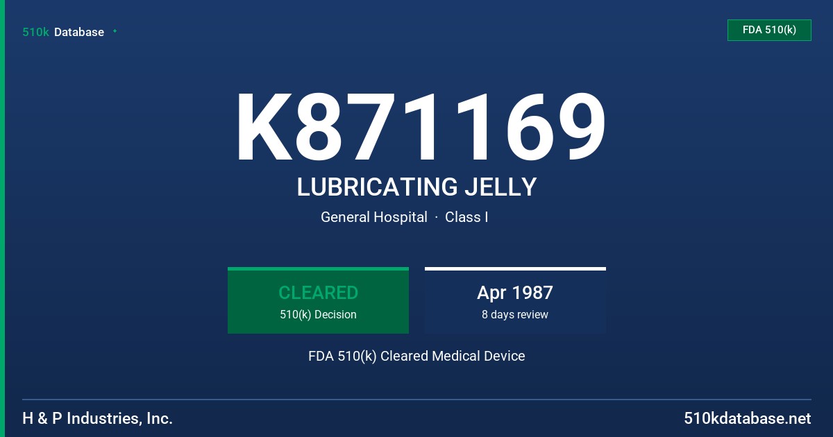 K871169 LUBRICATING JELLY FDA 510(k) Cleared Medical Device