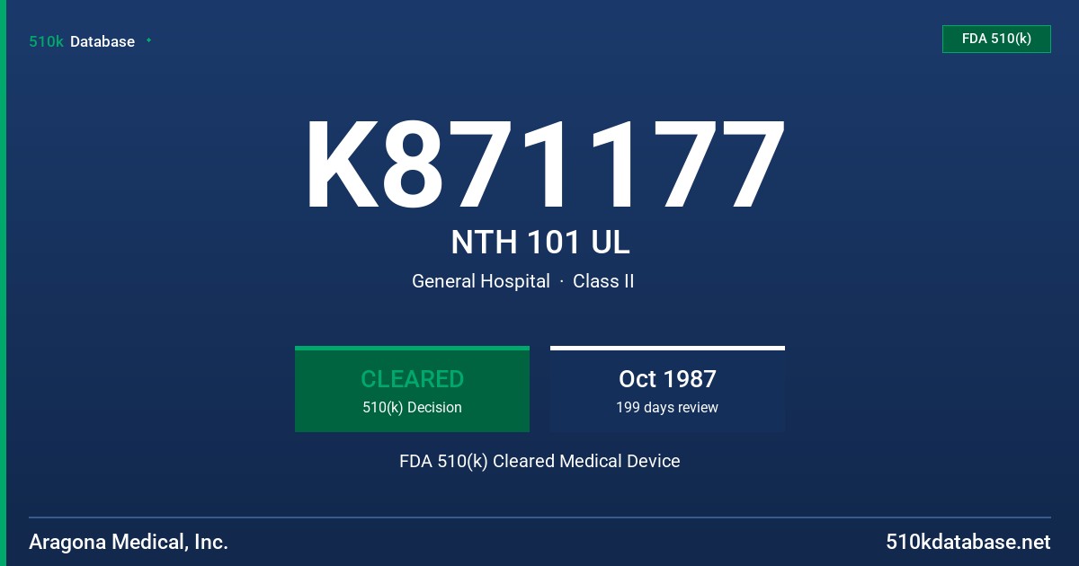 K871177 NTH 101 UL FDA 510(k) Cleared Medical Device
