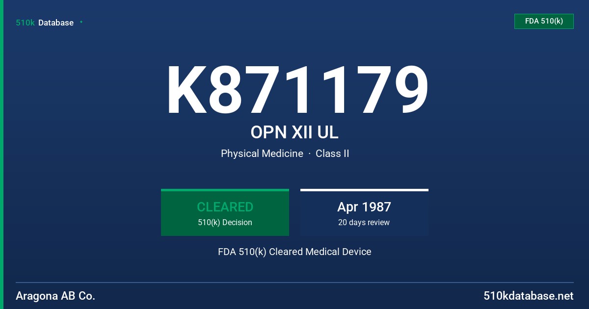 K871179 OPN XII UL FDA 510(k) Cleared Medical Device