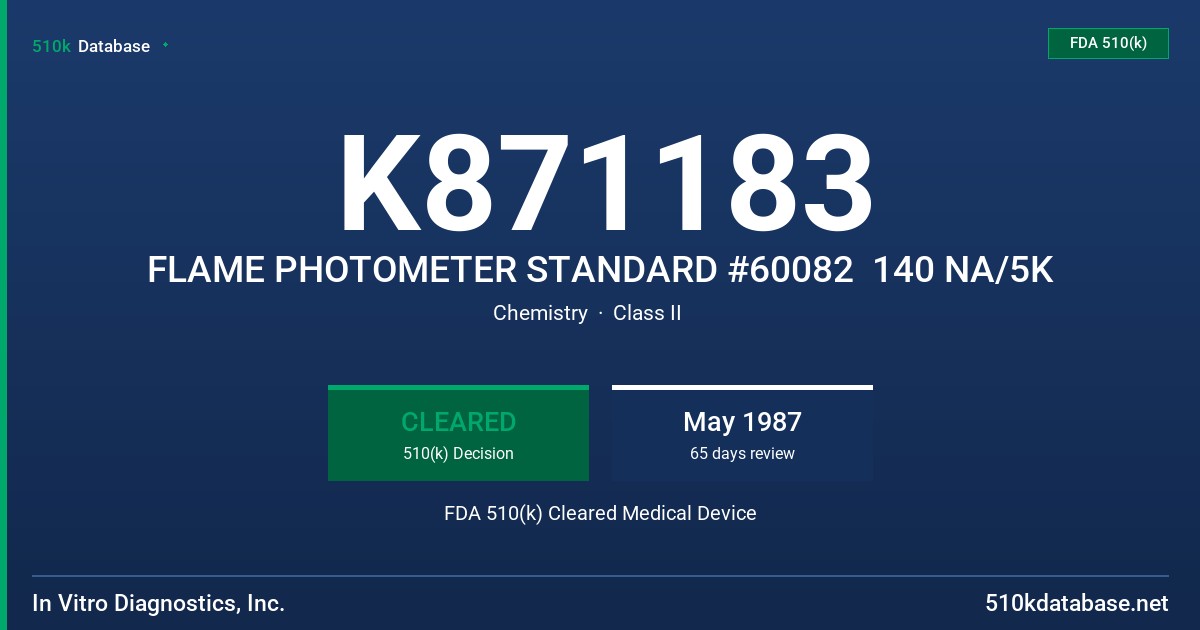K871183 FLAME PHOTOMETER STANDARD #60082  140 NA/5K FDA 510(k) Cleared Medical Device