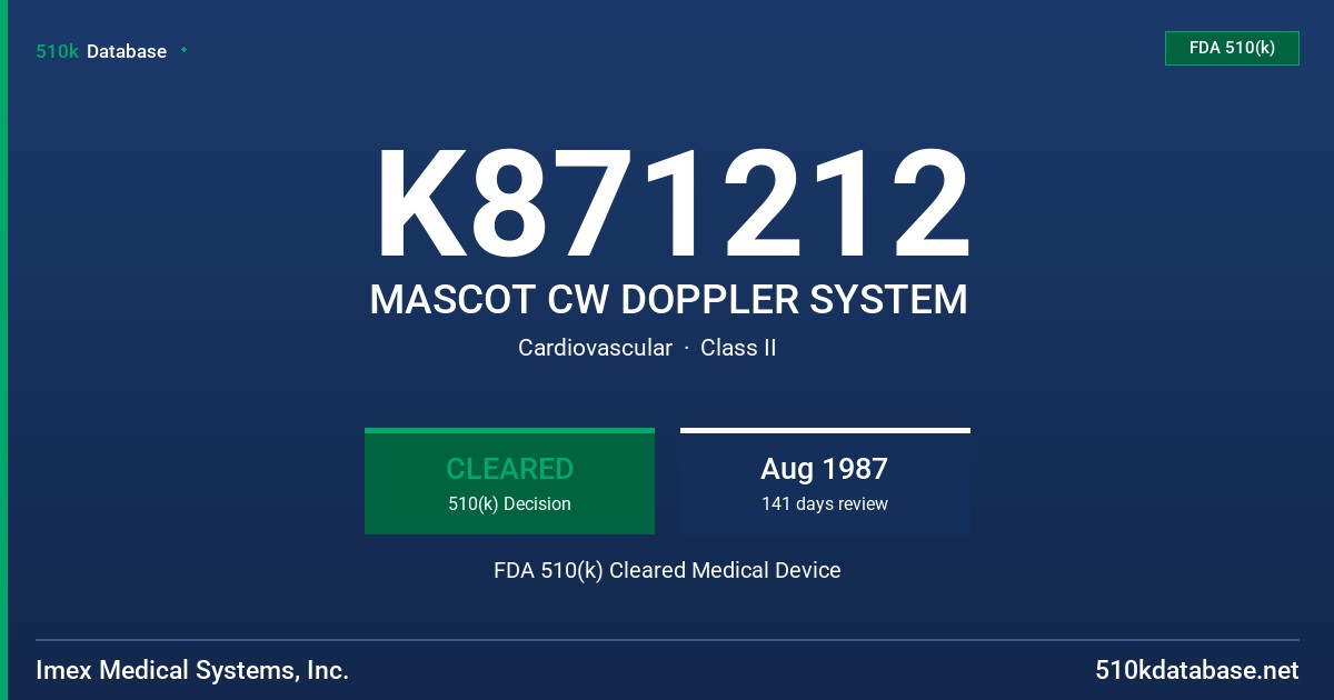 K871212 MASCOT CW DOPPLER SYSTEM FDA 510(k) Cleared Medical Device