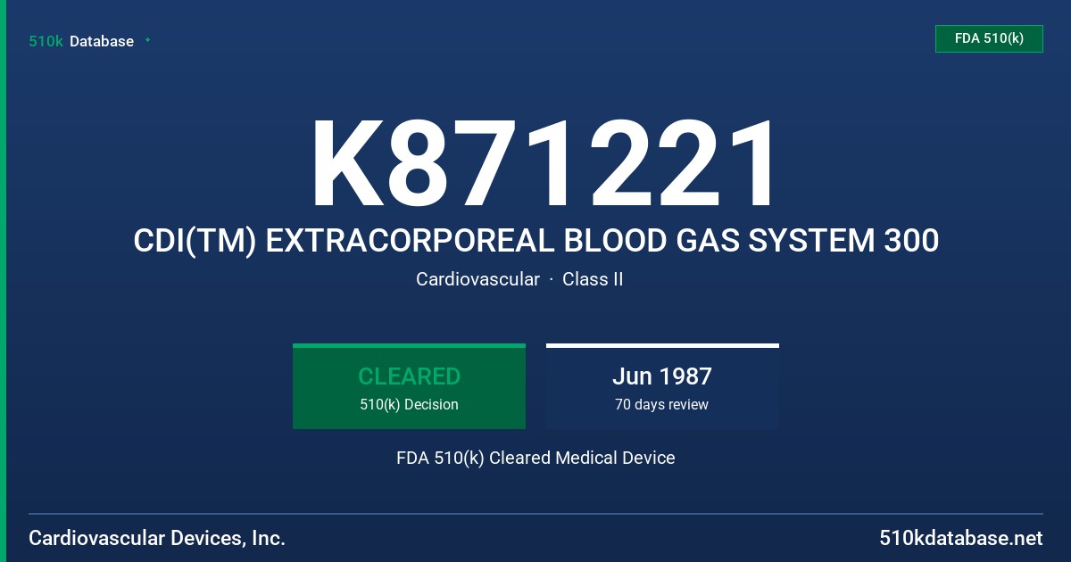 K871221 CDI(TM) EXTRACORPOREAL BLOOD GAS SYSTEM 300 FDA 510(k) Cleared Medical Device