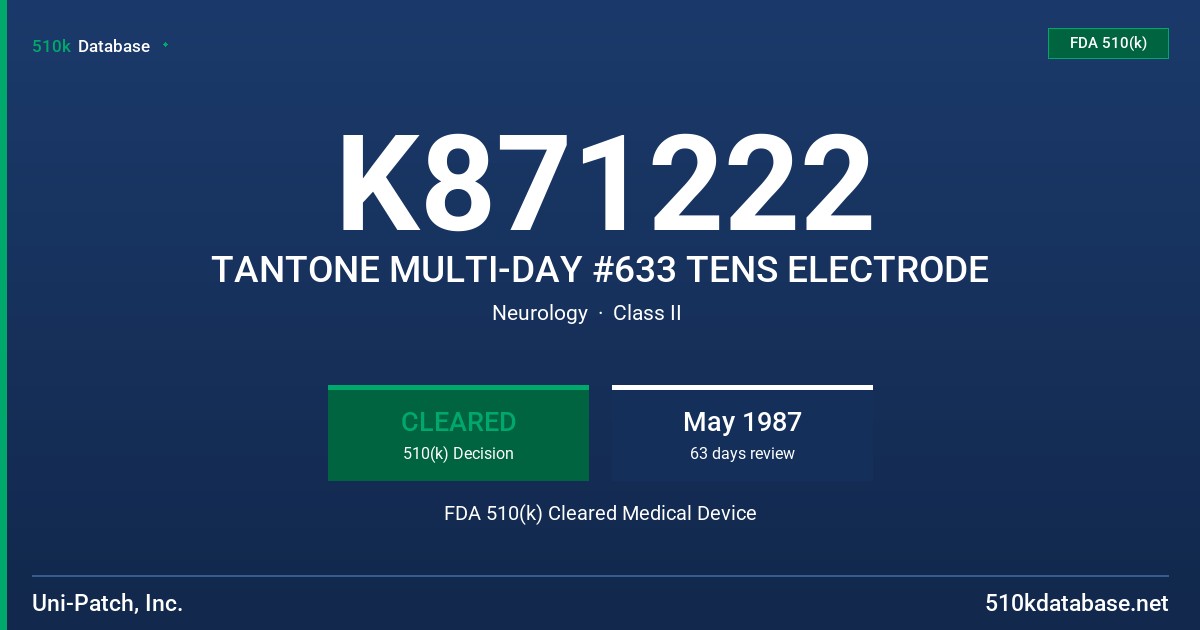 K871222 TANTONE MULTI-DAY #633 TENS ELECTRODE FDA 510(k) Cleared Medical Device