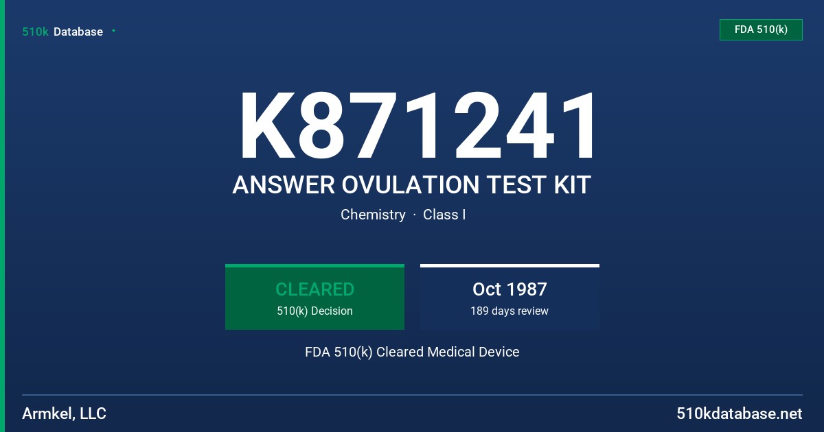 K871241 ANSWER OVULATION TEST KIT FDA 510(k) Cleared Medical Device