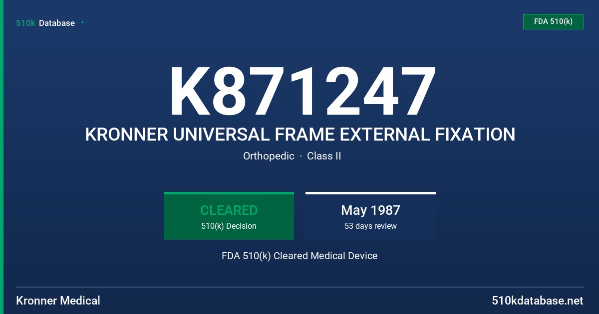 K871247 KRONNER UNIVERSAL FRAME EXTERNAL FIXATION FDA 510(k) Cleared Medical Device