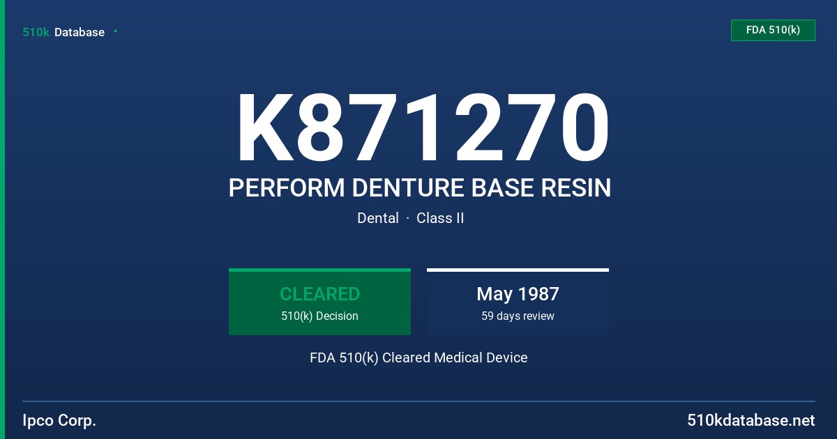 K871270 PERFORM DENTURE BASE RESIN FDA 510(k) Cleared Medical Device