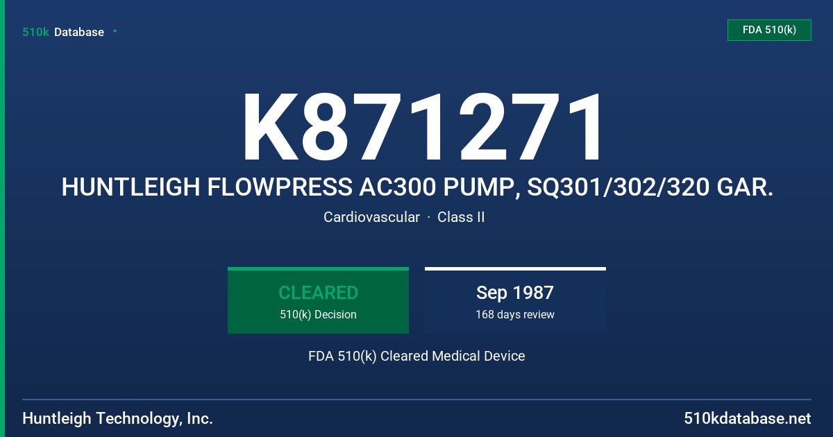 K871271 HUNTLEIGH FLOWPRESS AC300 PUMP, SQ301/302/320 GAR. FDA 510(k) Cleared Medical Device