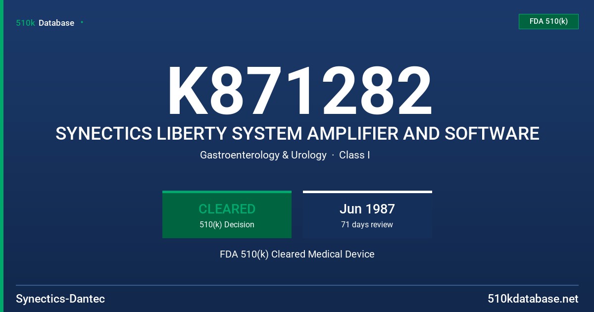 K871282 SYNECTICS LIBERTY SYSTEM AMPLIFIER AND SOFTWARE FDA 510(k) Cleared Medical Device