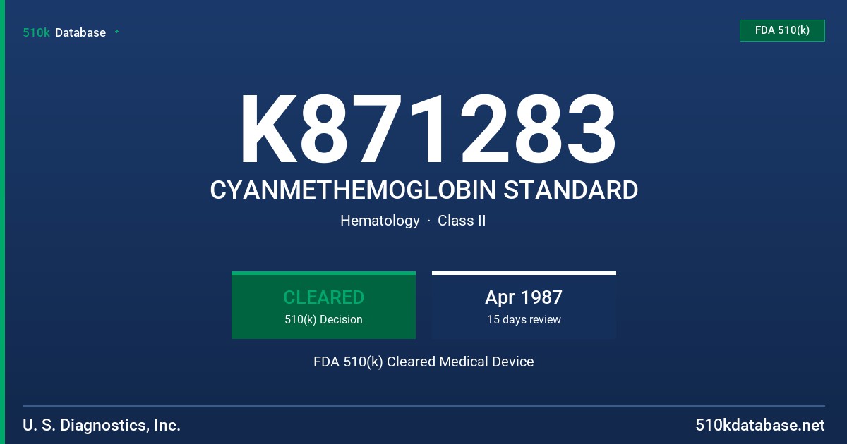 K871283 CYANMETHEMOGLOBIN STANDARD FDA 510(k) Cleared Medical Device