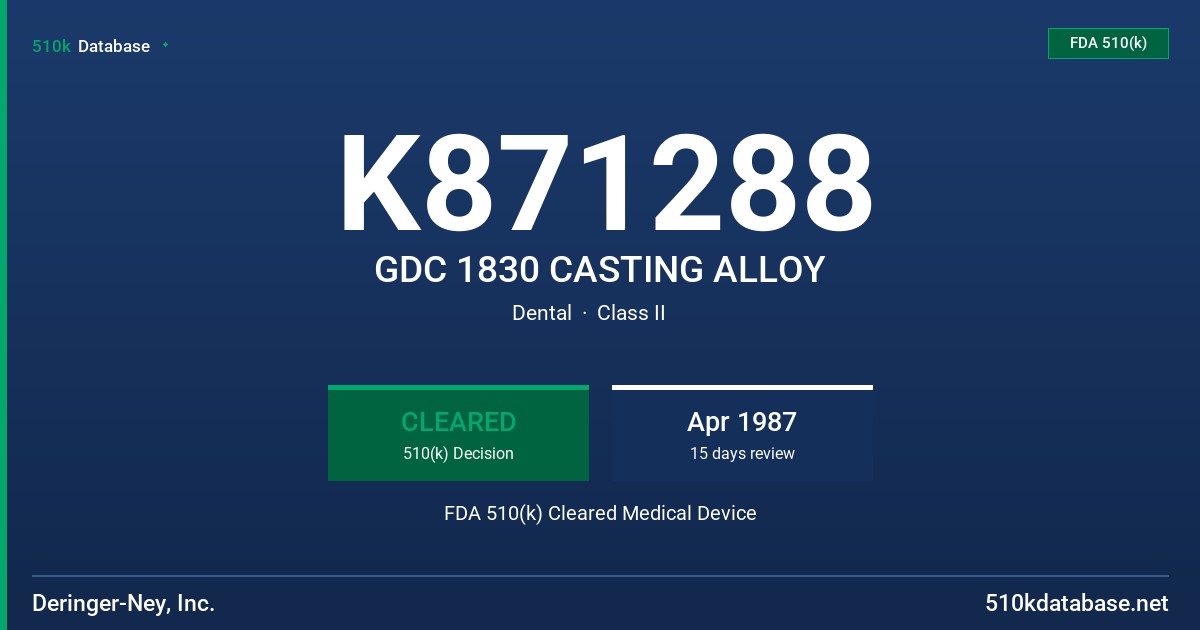 K871288 GDC 1830 CASTING ALLOY FDA 510(k) Cleared Medical Device