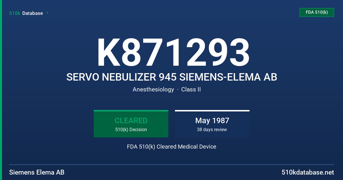 K871293 SERVO NEBULIZER 945 SIEMENS-ELEMA AB FDA 510(k) Cleared Medical Device