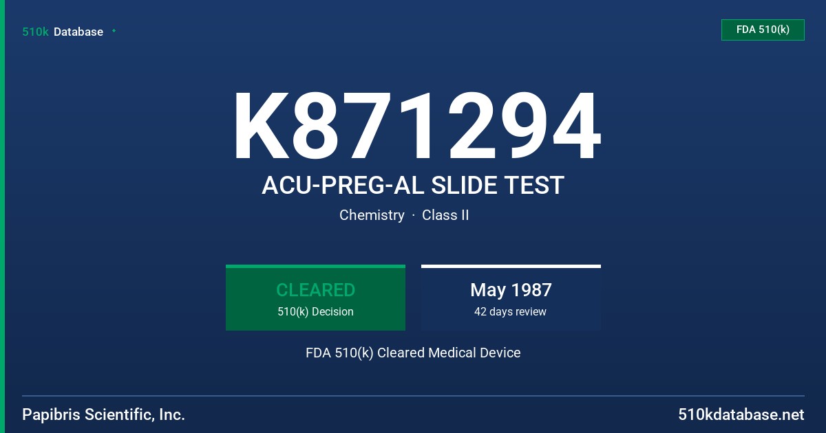 K871294 ACU-PREG-AL SLIDE TEST FDA 510(k) Cleared Medical Device