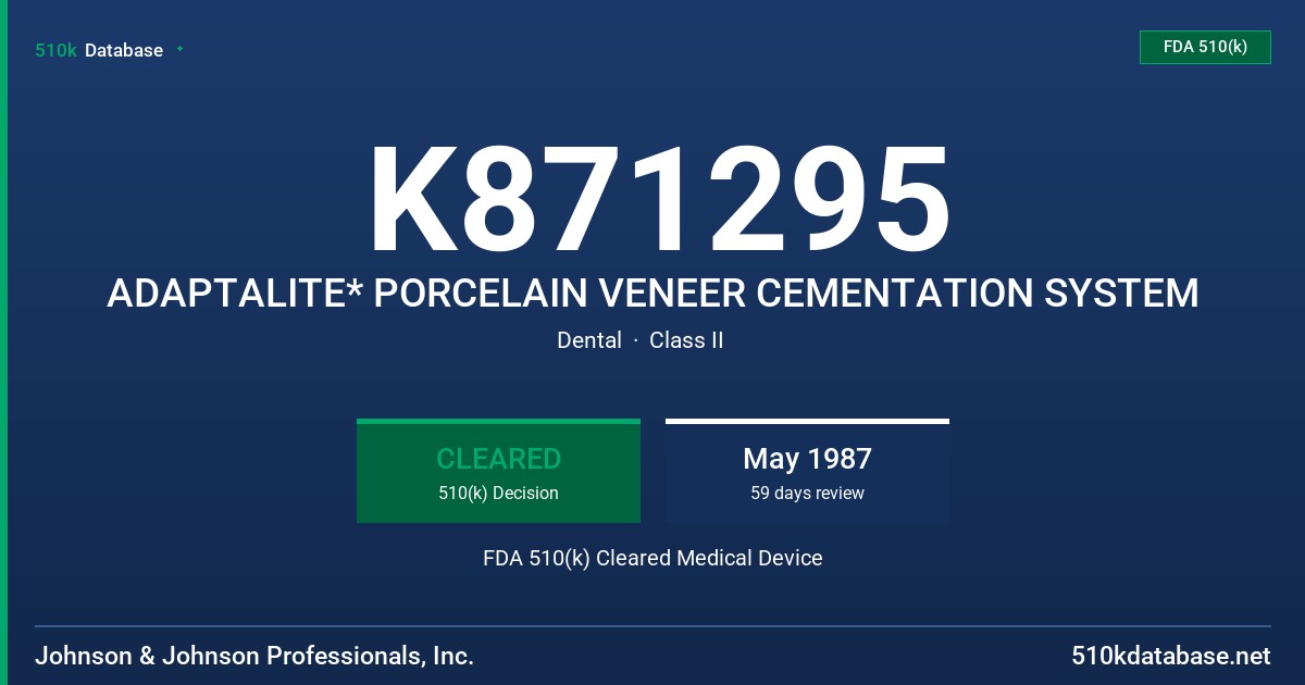K871295 ADAPTALITE* PORCELAIN VENEER CEMENTATION SYSTEM FDA 510(k) Cleared Medical Device